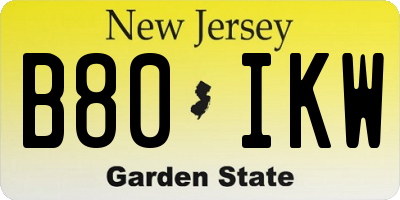 NJ license plate B80IKW