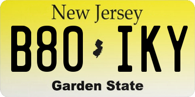 NJ license plate B80IKY