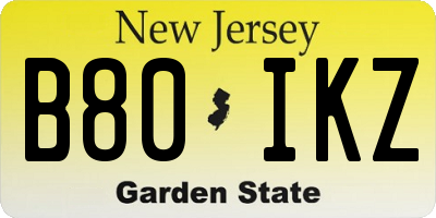 NJ license plate B80IKZ