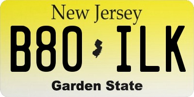 NJ license plate B80ILK
