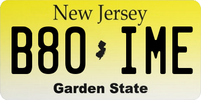 NJ license plate B80IME