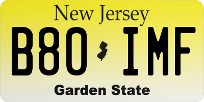 NJ license plate B80IMF