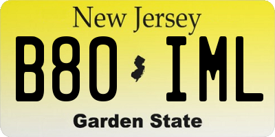 NJ license plate B80IML