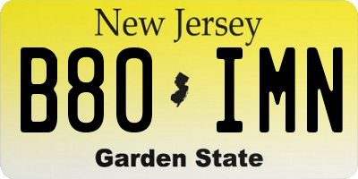 NJ license plate B80IMN