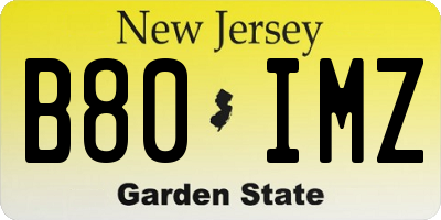 NJ license plate B80IMZ