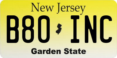 NJ license plate B80INC