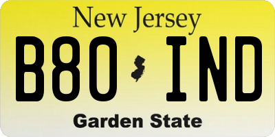 NJ license plate B80IND