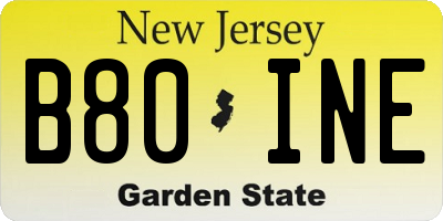 NJ license plate B80INE