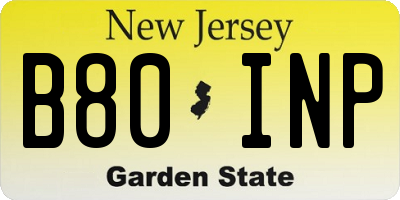 NJ license plate B80INP