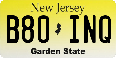 NJ license plate B80INQ