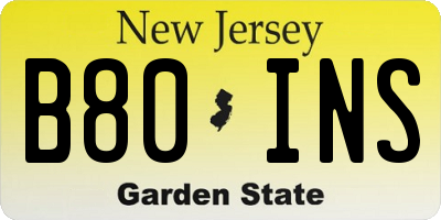 NJ license plate B80INS