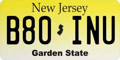 NJ license plate B80INU