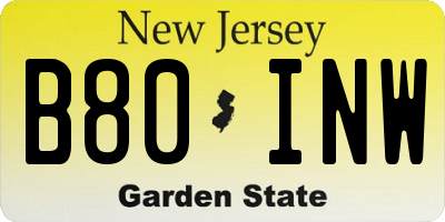 NJ license plate B80INW