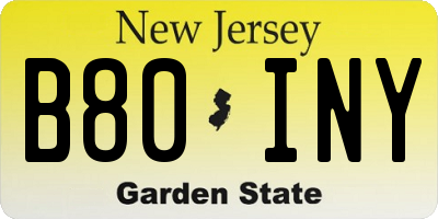 NJ license plate B80INY