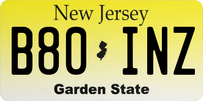 NJ license plate B80INZ