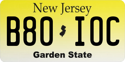 NJ license plate B80IOC