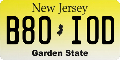 NJ license plate B80IOD
