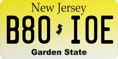 NJ license plate B80IOE