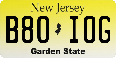 NJ license plate B80IOG