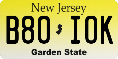 NJ license plate B80IOK