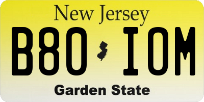 NJ license plate B80IOM