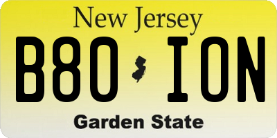 NJ license plate B80ION