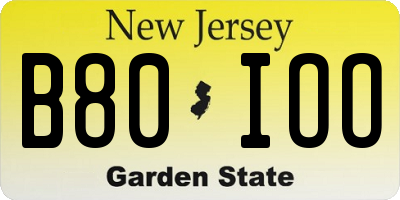 NJ license plate B80IOO