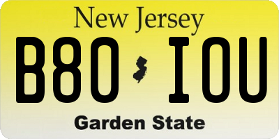 NJ license plate B80IOU