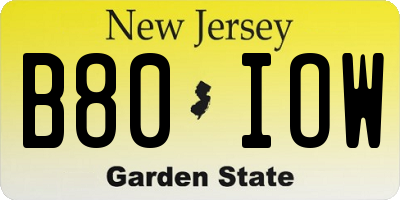 NJ license plate B80IOW