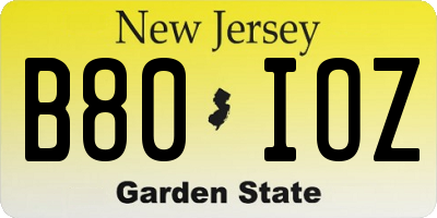NJ license plate B80IOZ