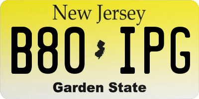 NJ license plate B80IPG