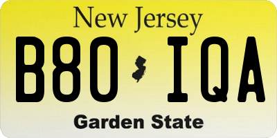 NJ license plate B80IQA