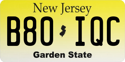 NJ license plate B80IQC