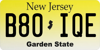 NJ license plate B80IQE