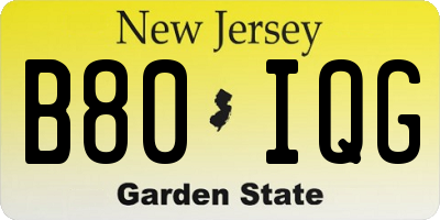NJ license plate B80IQG