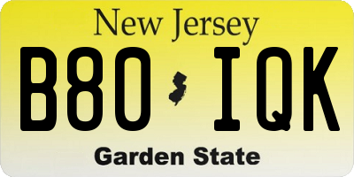 NJ license plate B80IQK