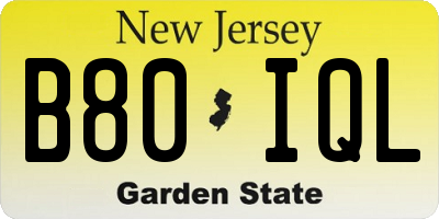 NJ license plate B80IQL