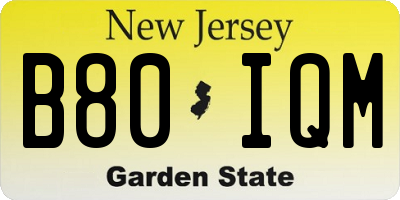 NJ license plate B80IQM