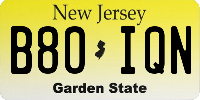 NJ license plate B80IQN