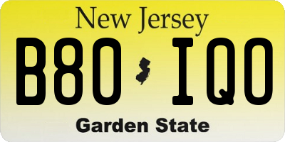 NJ license plate B80IQO