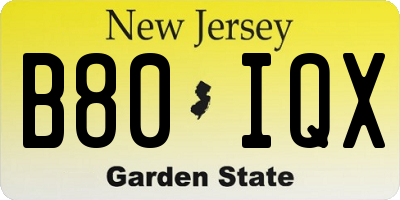 NJ license plate B80IQX