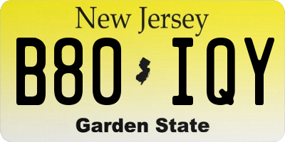 NJ license plate B80IQY