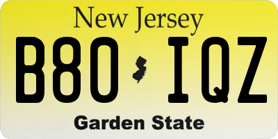 NJ license plate B80IQZ