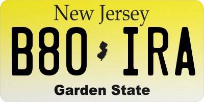 NJ license plate B80IRA