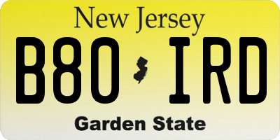 NJ license plate B80IRD