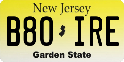 NJ license plate B80IRE