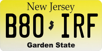 NJ license plate B80IRF
