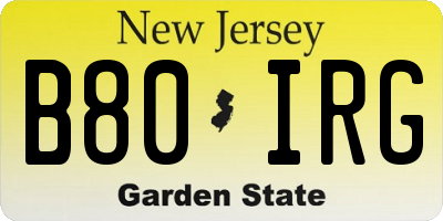 NJ license plate B80IRG