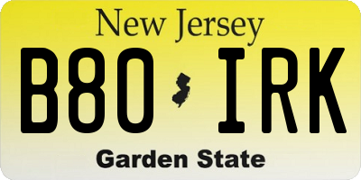 NJ license plate B80IRK