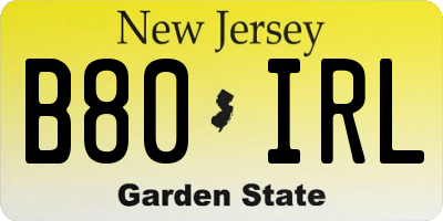 NJ license plate B80IRL